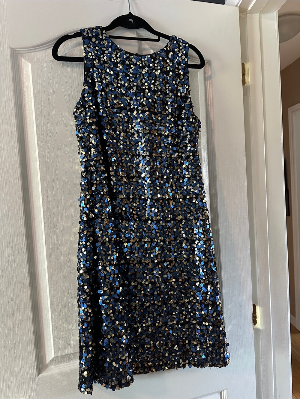 JS Boutique Navy and Gold Sequin Shift Mini Dress